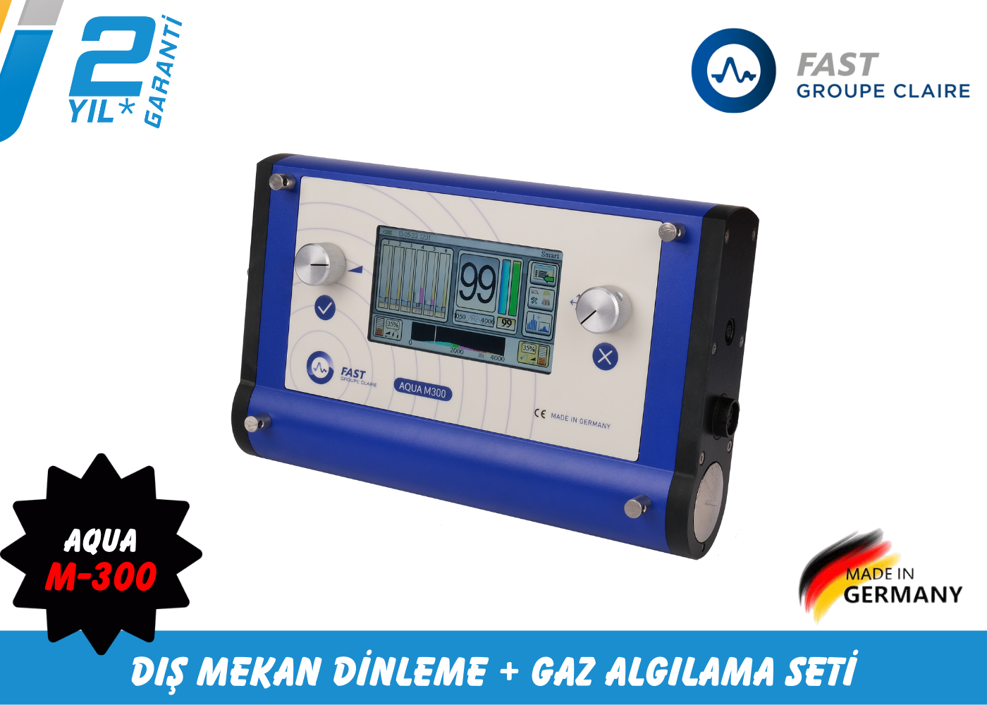Fast Aqua M300 Su Kaçak Tespit Cihazı (Dış Mekan Dinleme ve Gaz Algılama Seti)