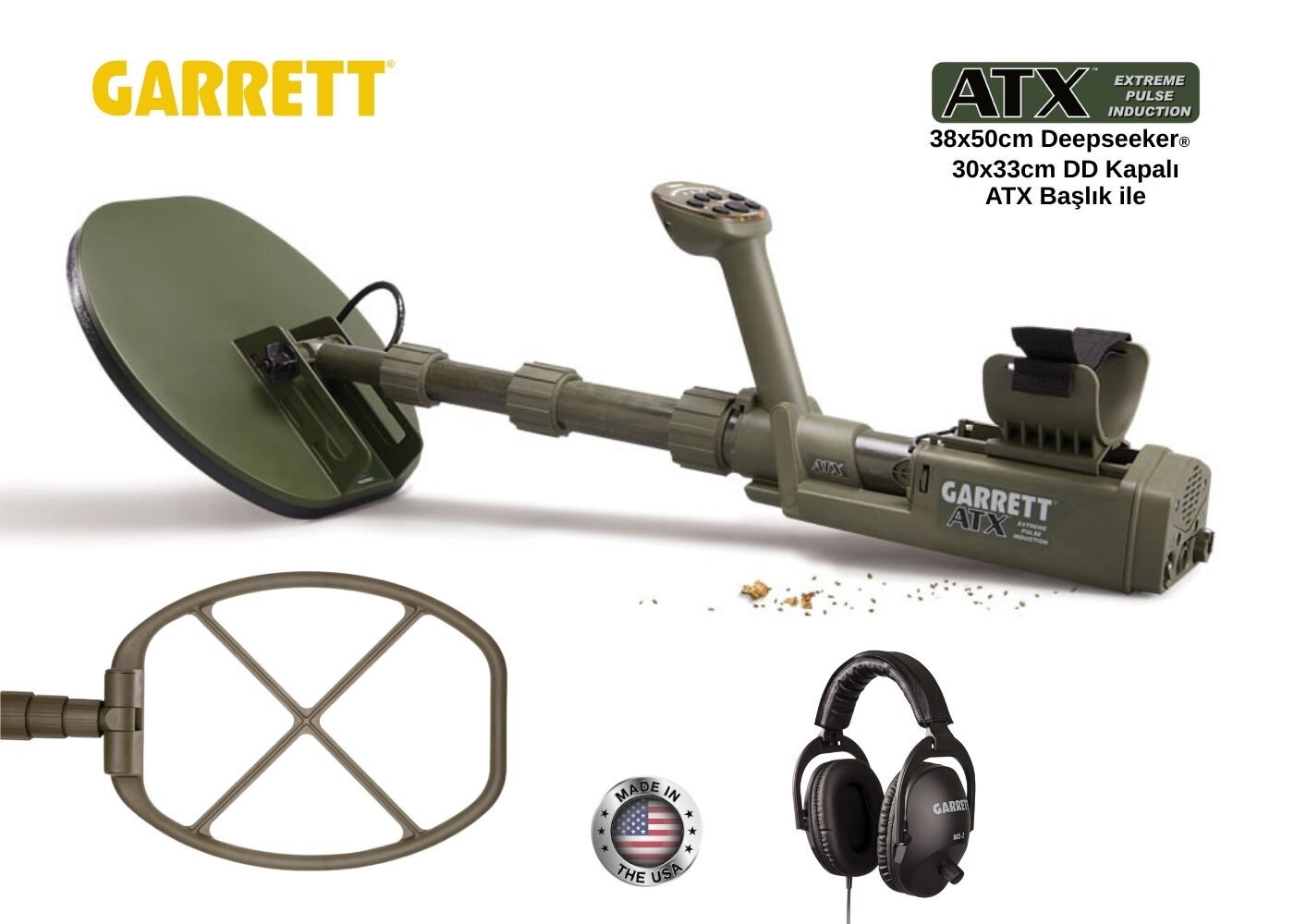 Garrett ATX Deepseeker Dedektör - 50 cm (20”) Deepseeker ve 28x33 cm (11''x13'') Kapalı DD Başlık