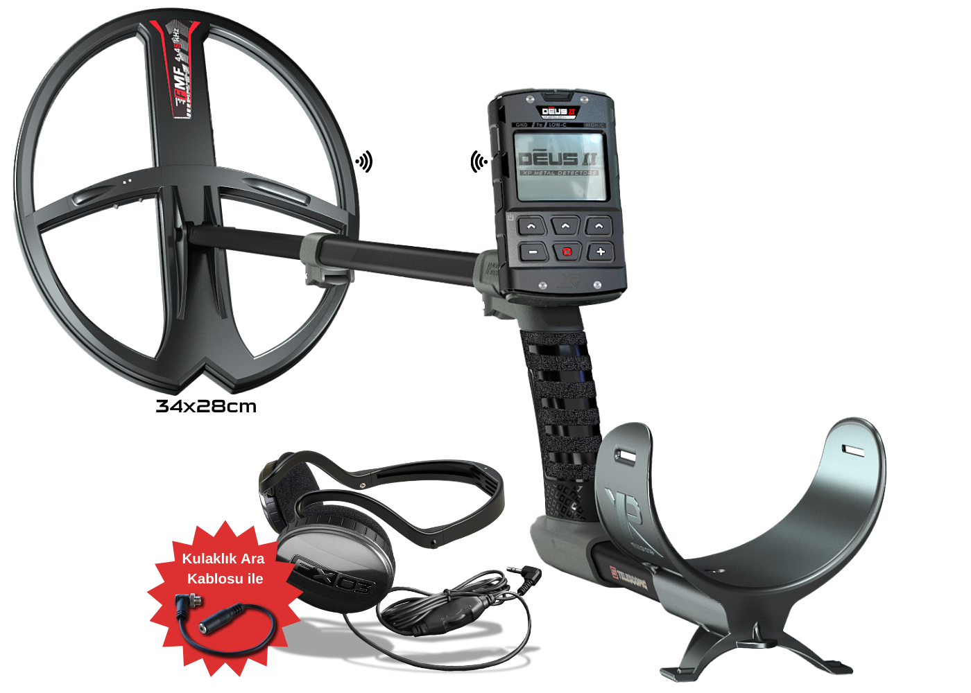 XP Deus 2 Dedektör (Ana Ünite, FX03 Kulaklık, Ara Kablo ve 34X28CM FMF Başlık ile)