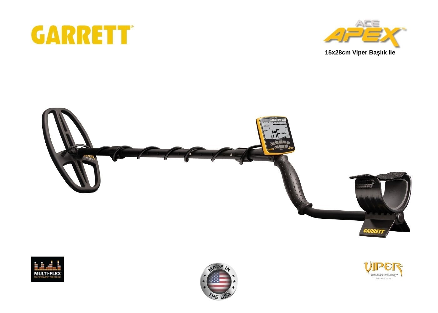 Garrett ACE Apex Dedektör (6''X11'' DD Multi-Flex™ VİPER Başlık - Basit Paket)